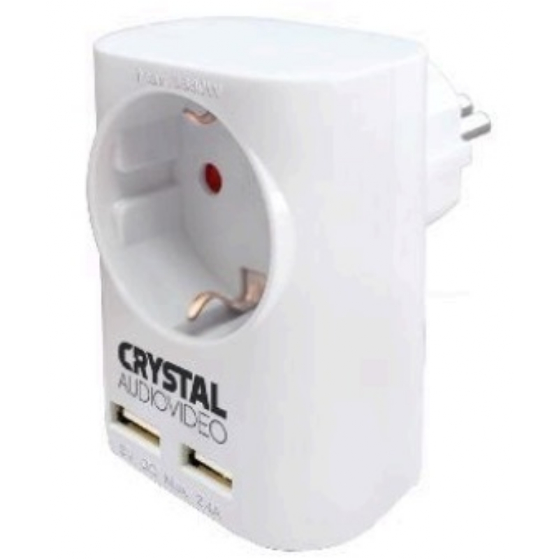 55445121 ΜΟΝΟΜΠΡΙΖΟ 1 ΘΕΣΗΣ + 2 USB 2,4A - ΛΕΥΚΟ, CRYSTAL AUDIO - Image 1