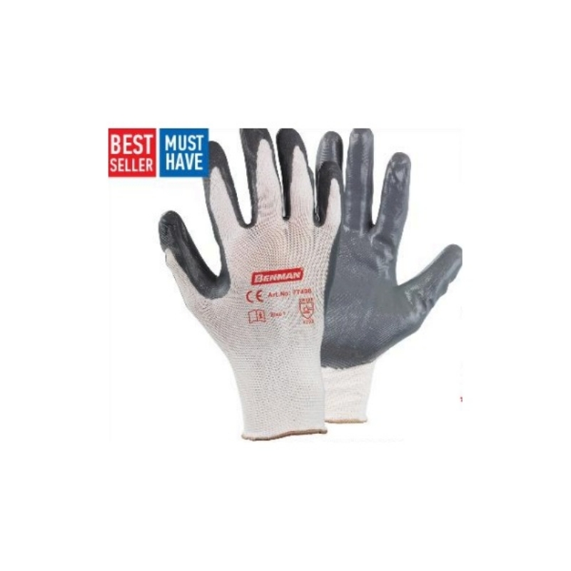 55777409 ΓΑΝΤΙΑ ΜΕ ΝΑΥΛΟΝ ΠΛΕΞΗ ΝΙΤΡΙΛΙΟΥ 11''/XXL BENMAN (ΓΚΡΙ/ΛΕΥΚΟ) - Image 1