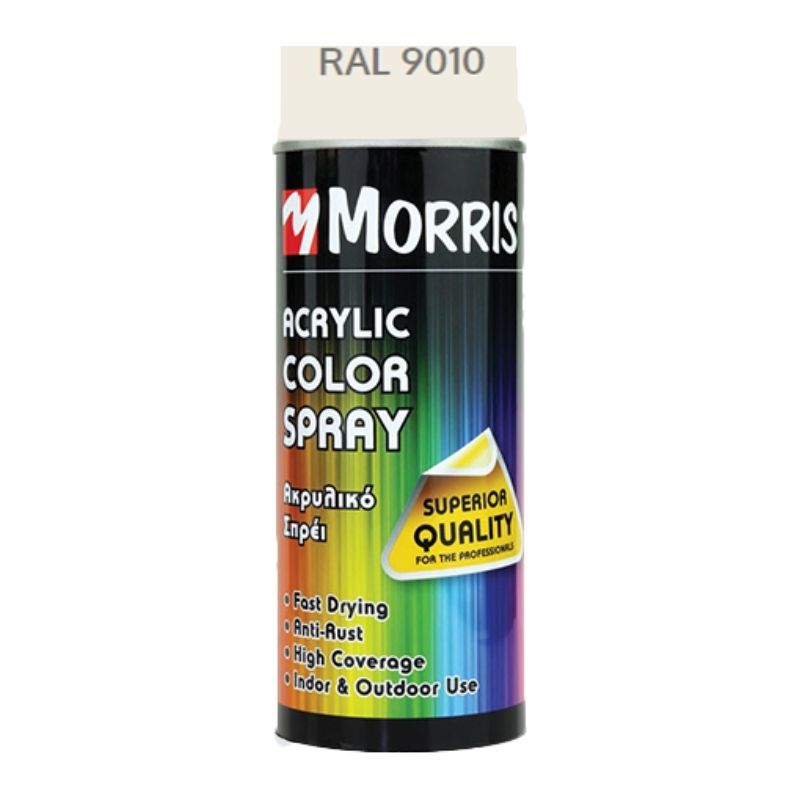 giomtovgrphoto1434 ΣΠΡΕΙ ΧΡΩΜΑΤΟΣ ΓΥΑΛΙΣΤΕΡΟ ΛΕΥΚΟ, MORRIS 400ml -RAL 9010 - Image 1