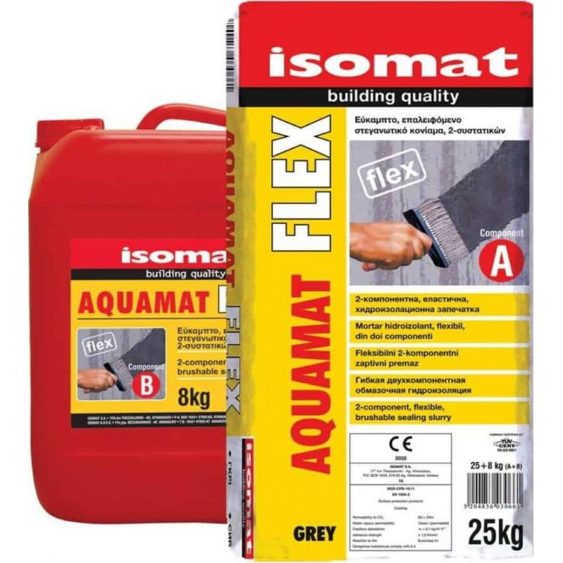 giomtovgrphoto3627 ISOMAT AQUAMAT-FLEX (A+B) 33KG ΓΚΡΙ ΕΠΑΛΕΙΦΟΜΕΝΟ ΣΤΕΓΑΝΩΤΙΚΟ ΚΟΝΙΑΜΑ - Image 1